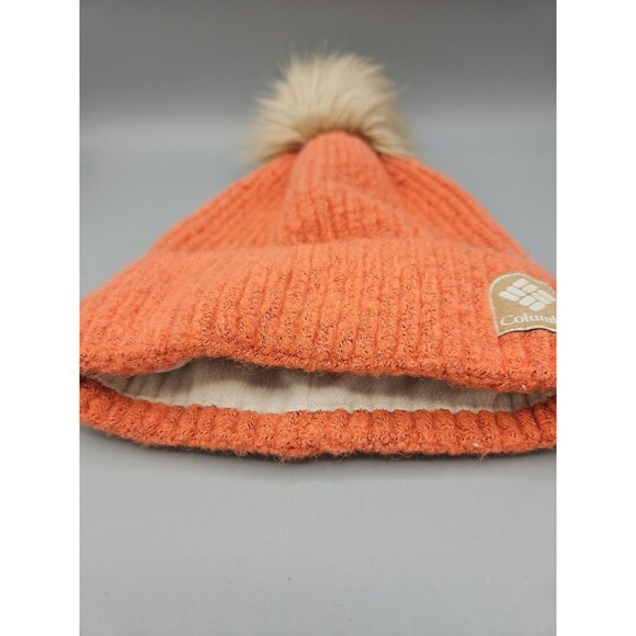 Columbia Winter Blur Pom Pom Beanie - Faded Peach Fleece Lined Ski - Picture 2 of 7